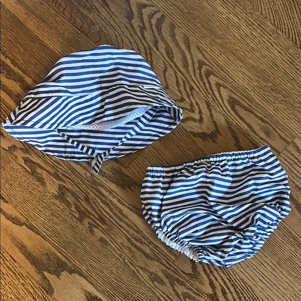 Blue Striped Kids Hat and Diaper Cover Set